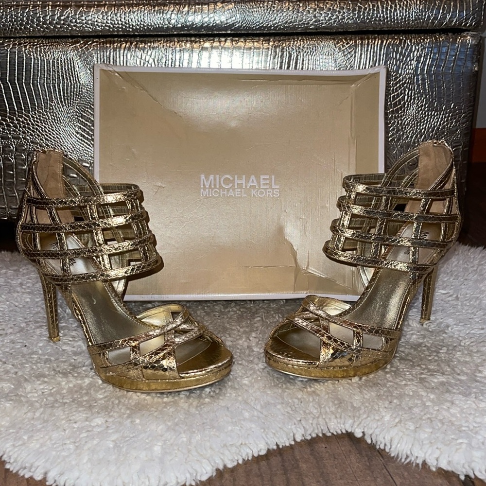 Michael Kors Trinity platform metallic leather heels Gold
